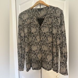 LUCKY Brand Womens Black & Gray Long  Sleeve Top  w/Front Button